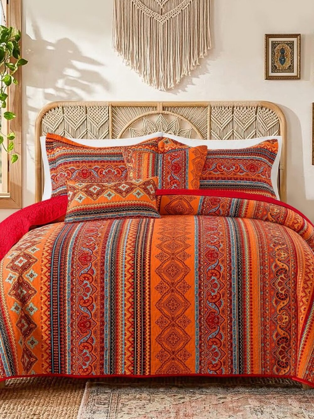Cotton Quilt Queen, 3 Piece Boho Bedspread Queen Size